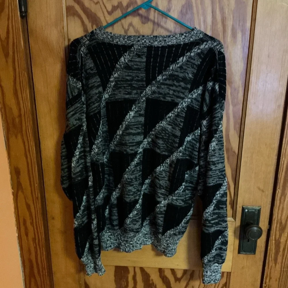 Vintage 80s Black Gray Geometric Sweater Retro Oversized Knit Unisex